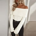 thumbnail image 1 of Karight Women Off Shoulder Fold Over Long Sleeve Sweaters Casual Solid Ribbed Knit Fall Pullover Jumper Tops, 1 of 4
