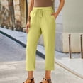 thumbnail image 1 of Karight Women Petite Linen Pants High Waisted Straight Leg Casual Cotton Trousers Elastic Waist Drawstring with Pockets, 1 of 7