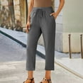 thumbnail image 1 of Karight Women Petite Linen Pants High Waisted Straight Leg Casual Cotton Trousers Elastic Waist Drawstring with Pockets, 1 of 7