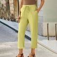 thumbnail image 1 of Karight Women Petite Linen Pants High Waisted Straight Leg Casual Cotton Trousers Elastic Waist Drawstring with Pockets, 1 of 7