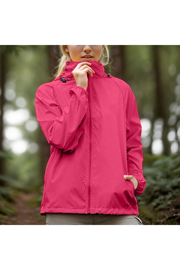 Women Rain Jacket Lightweight Waterproof Hooded Raincoat Windbreaker for Outdoor