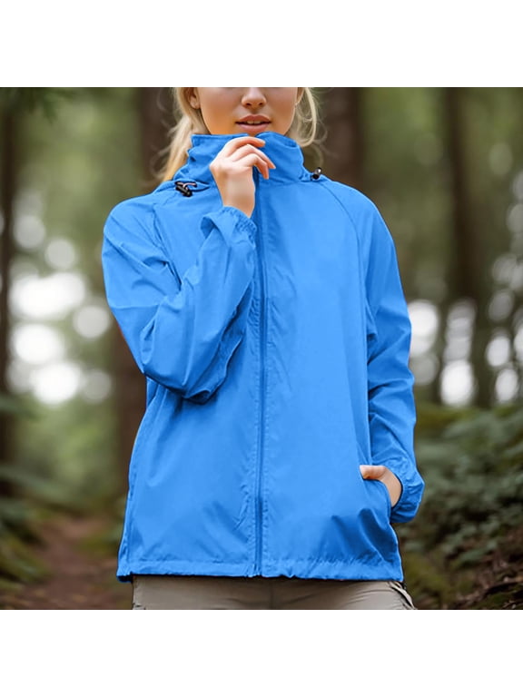Women Rain Jacket Lightweight Waterproof Hooded Raincoat Windbreaker for Outdoor