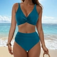 thumbnail image 1 of Karight Women Ruched High Waisted Bikini Sets Twist Front Swimwear Two Piece Bathing Suit Tummy Control Swimsuit, 1 of 6