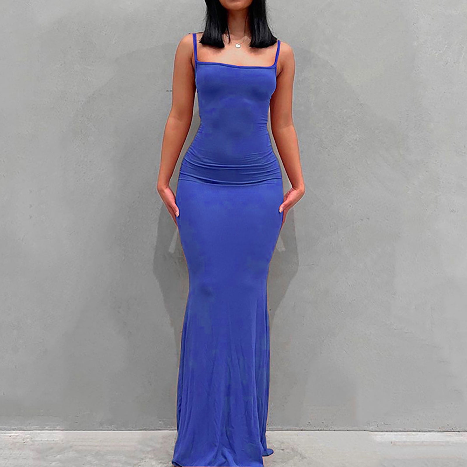 Karight Women Summer Spaghetti Strap Square Neck Sleeveless Tight Fitted  Long Bodycon Maxi Dress Bodycon Sundress - Walmart.com