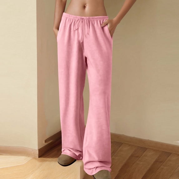 Karight Women Wide Leg Sweatpants with Pockets Casual Elastic High Waisted Baggy Pant Comfy Athletic Lounge Palazzo Trousers