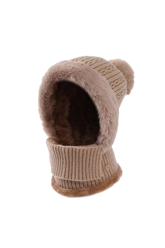 Women Winter One-Piece Pullover Knitted Balaclava Skull Beanie Hats Hooded Neck Circle Scarf Face Cover Mask Hat Cap