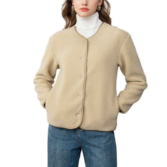 Karight Women Winter Warm Fashion Jackets Solid Color Long Sleeve Button Casual Hooded Coat