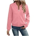 thumbnail image 1 of Karight Women Zip Up Sweatshirts with Pockets Long Sleeve Jackets Casual Loose Stand Collar Lightweight Short Outwear, 1 of 7