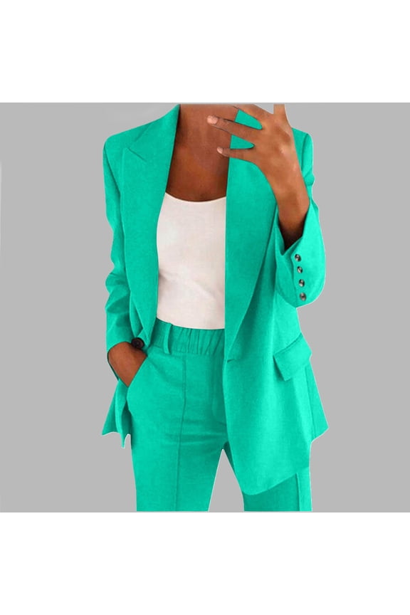 Women's 2 PC One Button Business Suit Regular Fit Peak Lapel Office Lady Outfit Casual Wear Pants Suit Prom Party Suit