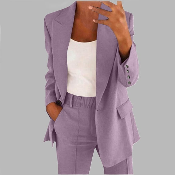 Karight Women's 2 PC One Button Business Suit Regular Fit Peak Lapel Office Lady Outfit Casual Wear Pants Suit Prom Party Suit