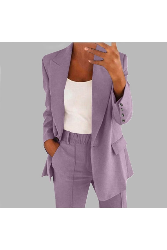 Women's 2 PC One Button Business Suit Regular Fit Peak Lapel Office Lady Outfit Casual Wear Pants Suit Prom Party Suit