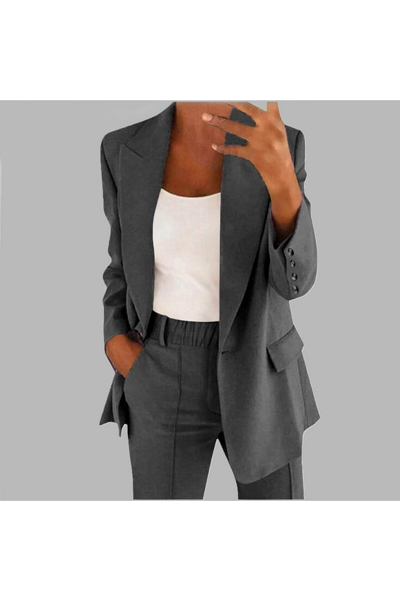 Women's 2 PC One Button Business Suit Regular Fit Peak Lapel Office Lady Outfit Casual Wear Pants Suit Prom Party Suit