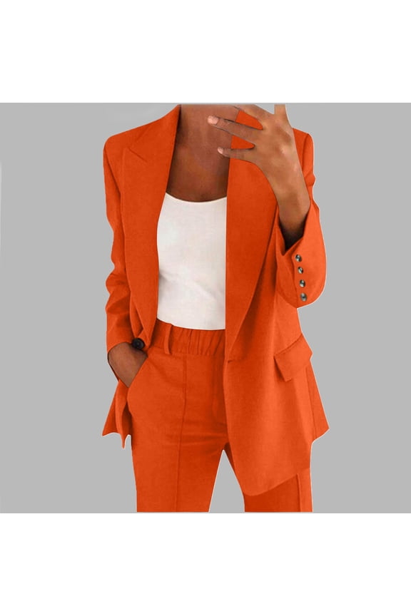 Women's 2 PC One Button Business Suit Regular Fit Peak Lapel Office Lady Outfit Casual Wear Pants Suit Prom Party Suit