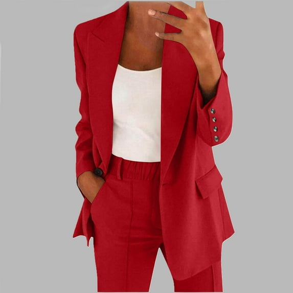 Karight Women's 2 PC One Button Business Suit Regular Fit Peak Lapel Office Lady Outfit Casual Wear Pants Suit Prom Party Suit