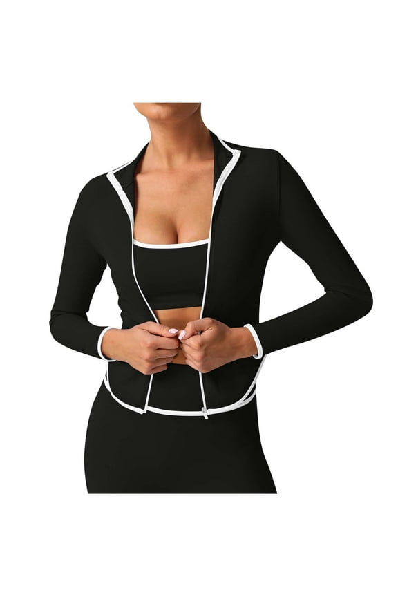 Women's Athletic Full Zip Workout Jacket Contrast Color Quick Dry Lightweight Running Yoga Jacket Slim Sportswear