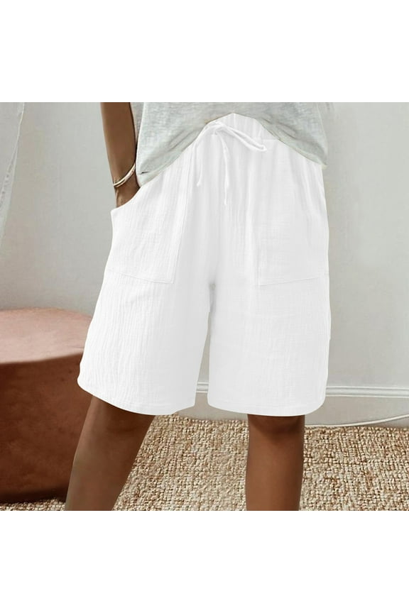 Women's Bermuda Shorts Long Cotton Loose with Pockets Knee Length for Yoga Casual Walking Exercise Shorts