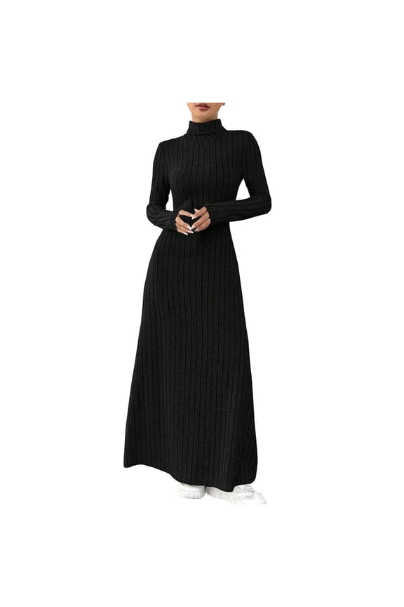 Women's Bodycon Sweater Dress Long Sleeve Ribbed Knit Fall Maxi Turtleneck Slim