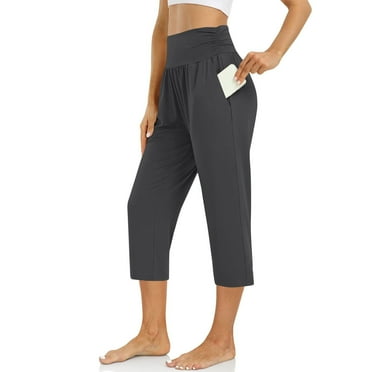 Karight Women's Capri Pants Summer Loose Yoga Pants Comfy Workout Cropprd Pants with Pockets