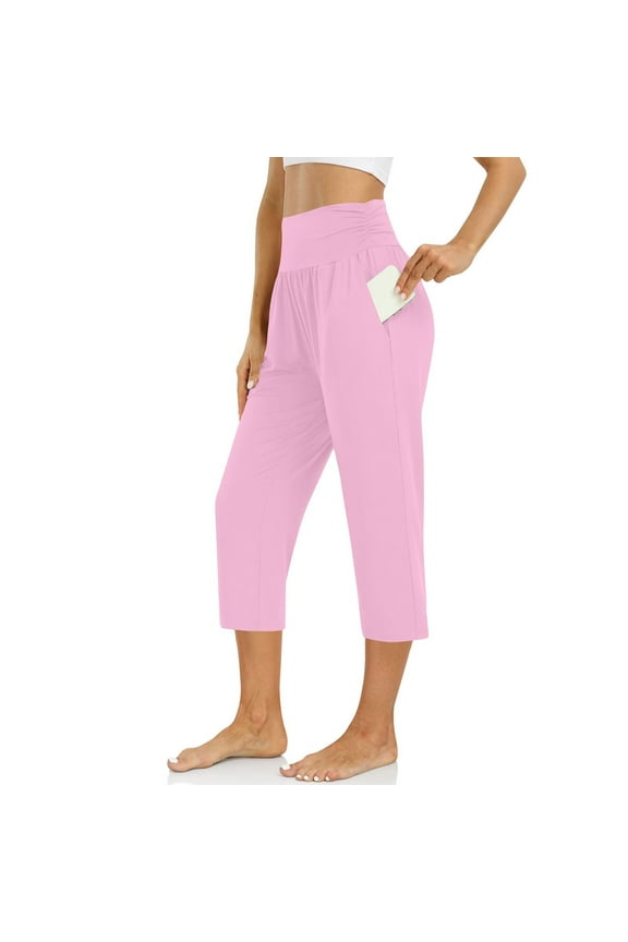 Women's Capri Pants Summer Loose Yoga Pants Comfy Workout Cropprd Pants with Pockets