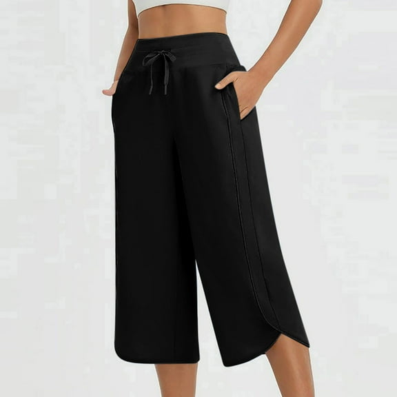 Karight Women's Capri Pants Wide Leg Athletic Yoga Capris with Pockets Quick Dry Hiking Pants Loose Lounge Summer UPF 50 