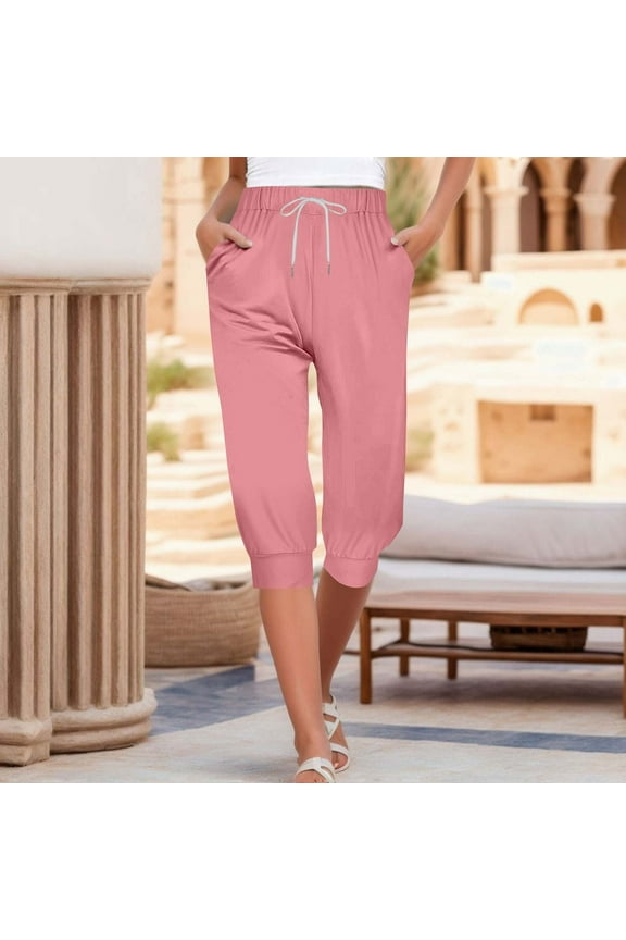Women's Capri Sweatpants Joggers Casual Sports Cropped Lounge Pants High Waisted Athletic with Pockets