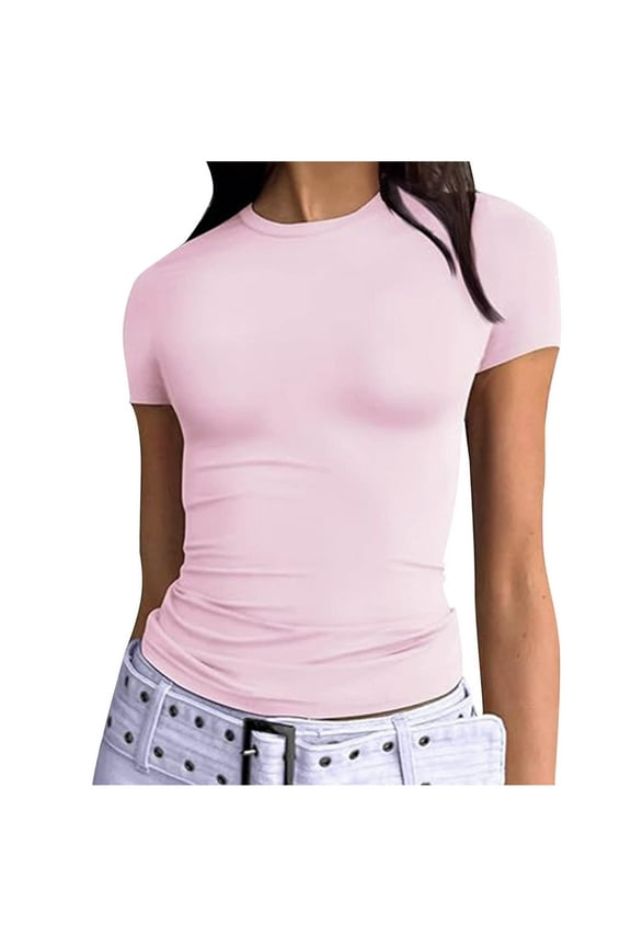 Women's Casual Basic Going Out Crop Tops Slim Fit Short Sleeve Crew Neck Tight T Shirts