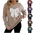 thumbnail image 1 of Karight Women's Casual Crew Neck Sweaters Pullover Embroidery Lace Butterfly Sweater Comfortable Long Sleeve Top, 1 of 6