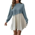 thumbnail image 1 of Karight Women's Casual Long Sleeve Sweatshirt Dress Trendy Patchwork Oversized Pullover Top Cute Pleated Mini Dress, 1 of 3