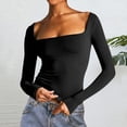 thumbnail image 1 of Karight Women's Casual Solid Color Square-neck Fall/Winter Long Sleeved Loose Blouses Shirts, 1 of 3