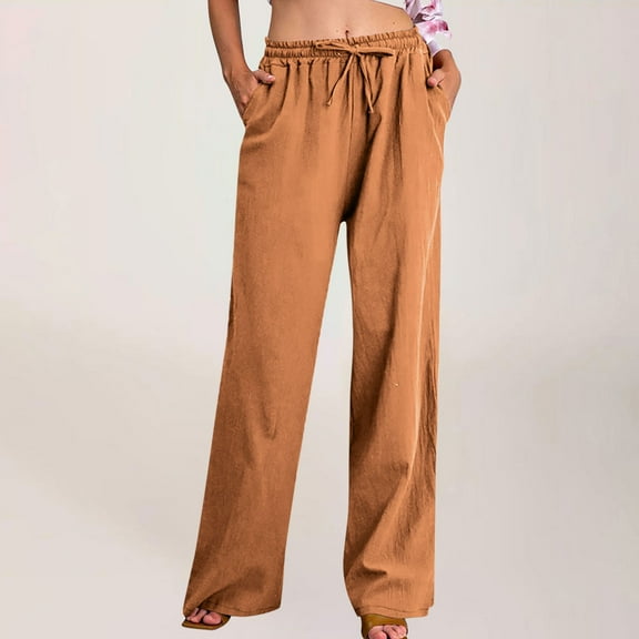Karight Women's Casual Trousers Solid Drawstring Waist Long Pants With Pocket