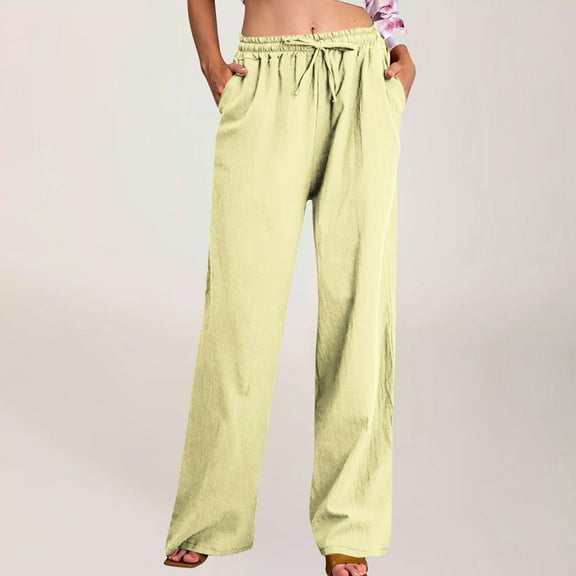 Karight Women's Casual Trousers Solid Drawstring Waist Long Pants With Pocket