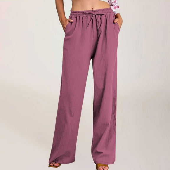 Karight Women's Casual Trousers Solid Drawstring Waist Long Pants With Pocket