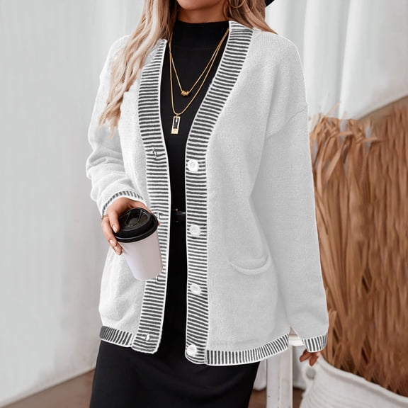 Karight Women's Chunky Knitted Cardigan Sweater Trendy Fall Casual Dressy V-Neck Button Down Open Front Coat