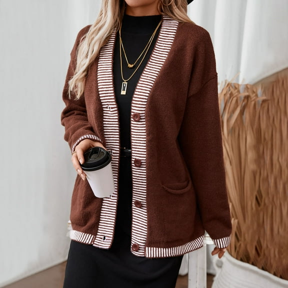 Karight Women's Chunky Knitted Cardigan Sweater Trendy Fall Casual Dressy V-Neck Button Down Open Front Coat