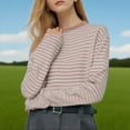 thumbnail image 1 of Karight Women's Contrast Stripe Long Sleeve Sweater Thicken Vintage Crew Neck Warm Knitted Pullover, 1 of 5