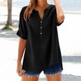 thumbnail image 1 of Karight Women's Cotton Linen Blouses Short Sleeve Henley Shirts Button Down V Neck Casual Work Tops with Two Pockets, 1 of 7