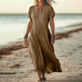 thumbnail image 1 of Karight Women's Cotton Linen Midi Dress V Neck Short Sleeve Causal Tshirt Dresses Summer Loose Beach Cover Ups Tshirt Sundress, 1 of 6