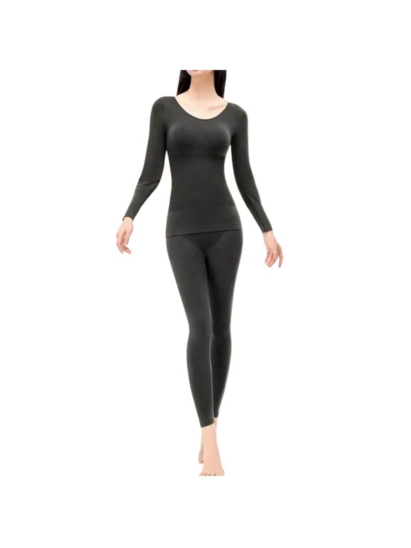 Women's Crewneck Long Johns Ultra Thin Thermal Underwear Set