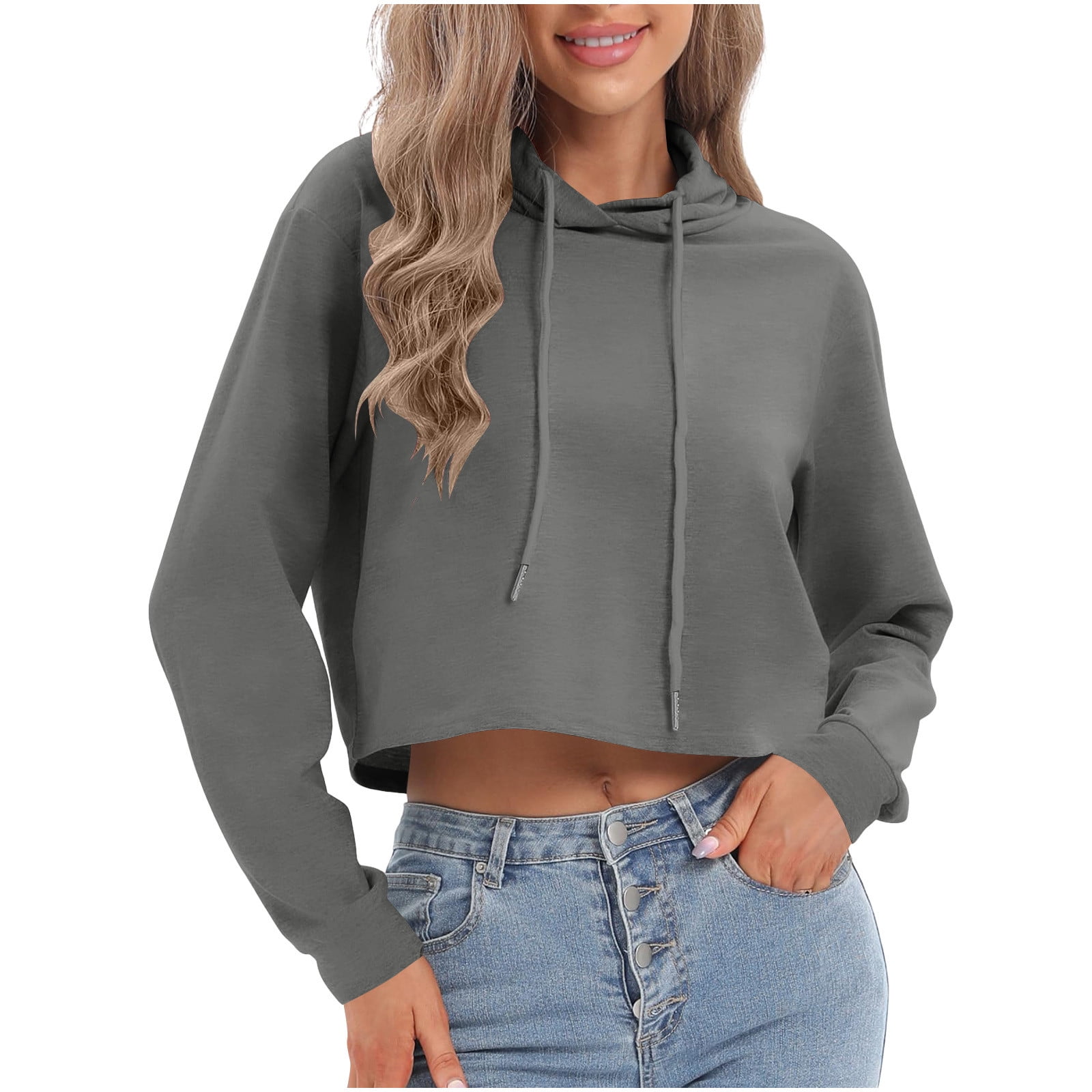 Karight Women's Cropped Hoodie Fleece Long Sleeve Pullover Cut Off