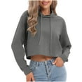 thumbnail image 1 of Karight Women's Cropped Hoodie Fleece Long Sleeve Pullover Cut Off Hood Sweatshirt, 1 of 7
