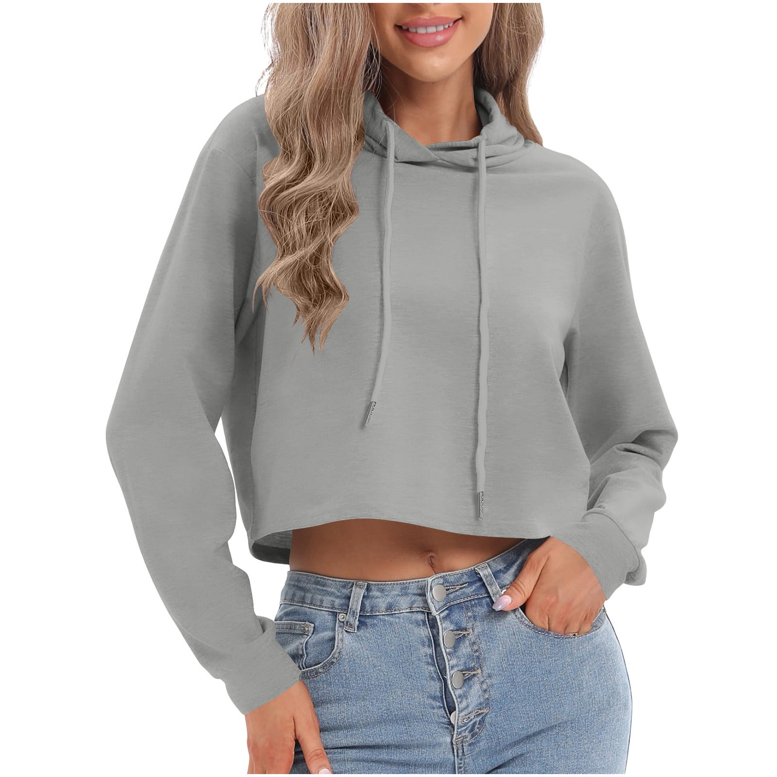 Karight Women's Cropped Hoodie Fleece Long Sleeve Pullover Cut Off