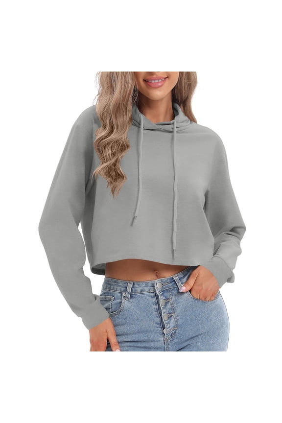 Women's Cropped Hoodie Fleece Long Sleeve Pullover Cut Off Hood Sweatshirt