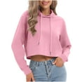 thumbnail image 1 of Karight Women's Cropped Hoodie Fleece Long Sleeve Pullover Cut Off Hood Sweatshirt, 1 of 7