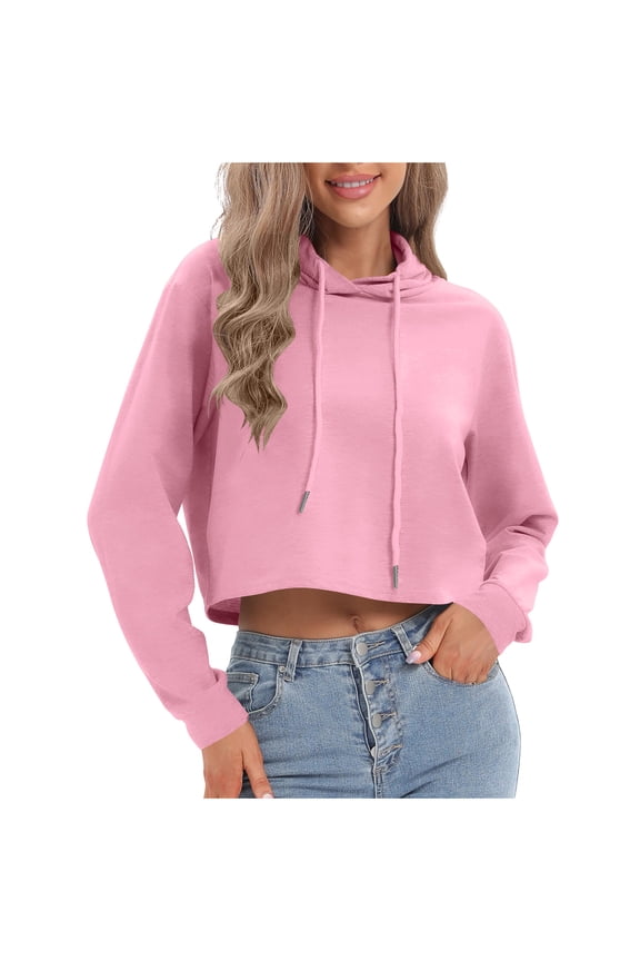 Women's Cropped Hoodie Fleece Long Sleeve Pullover Cut Off Hood Sweatshirt