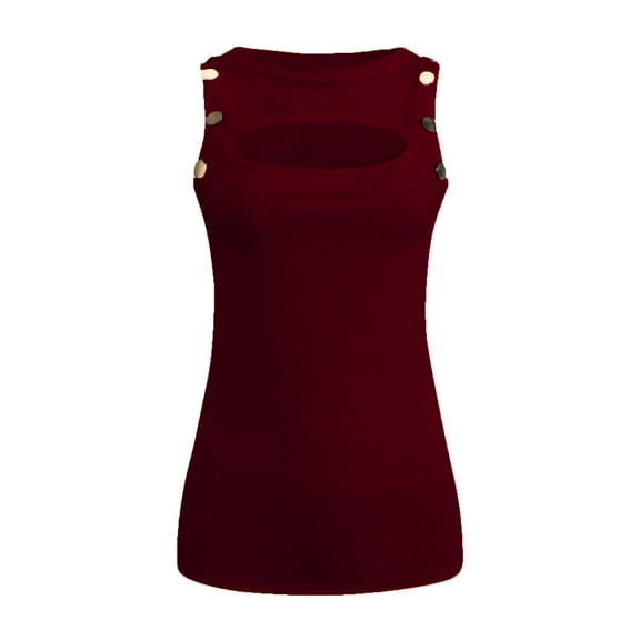 Karight Women's Cut Out Crewneck Ribbed Knit Sleeveless Slim Fit Tank Top Shirt