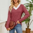 thumbnail image 1 of Karight Women's Fall Fashion Long Sleeve Tops Lace V Neck Tunic Shirts Loose Fit Blouses, 1 of 5