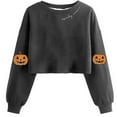 thumbnail image 1 of Karight Women's Fall Halloween Ghost Pumpkin Crop Sweatshirt Lantern Long Sleeve Pullover Spooky Season Sweatshirt, 1 of 4
