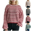 thumbnail image 1 of Karight Women's Fall Winter Oversized Long Sleeve Striped Sweater Casual Crewneck Side Split Pullover Knit Tops, 1 of 9