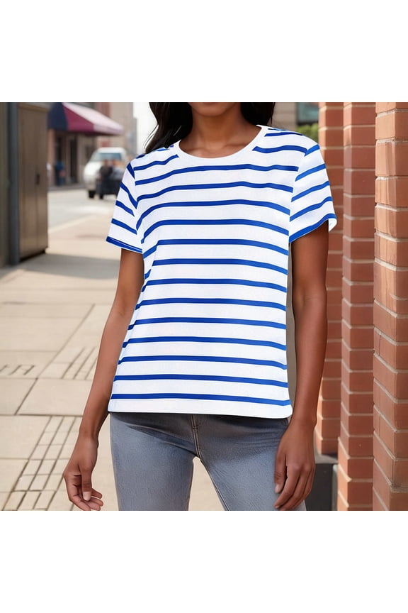 Women's Fashion Striped Casual Short-Sleeve Crew Neck T-Shirt