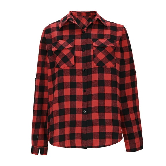 Karight Women’s Flannel Shirt Long Sleeve Casual Knit Plaid Regular Fit Button Down Checkered Shirt Jacket
